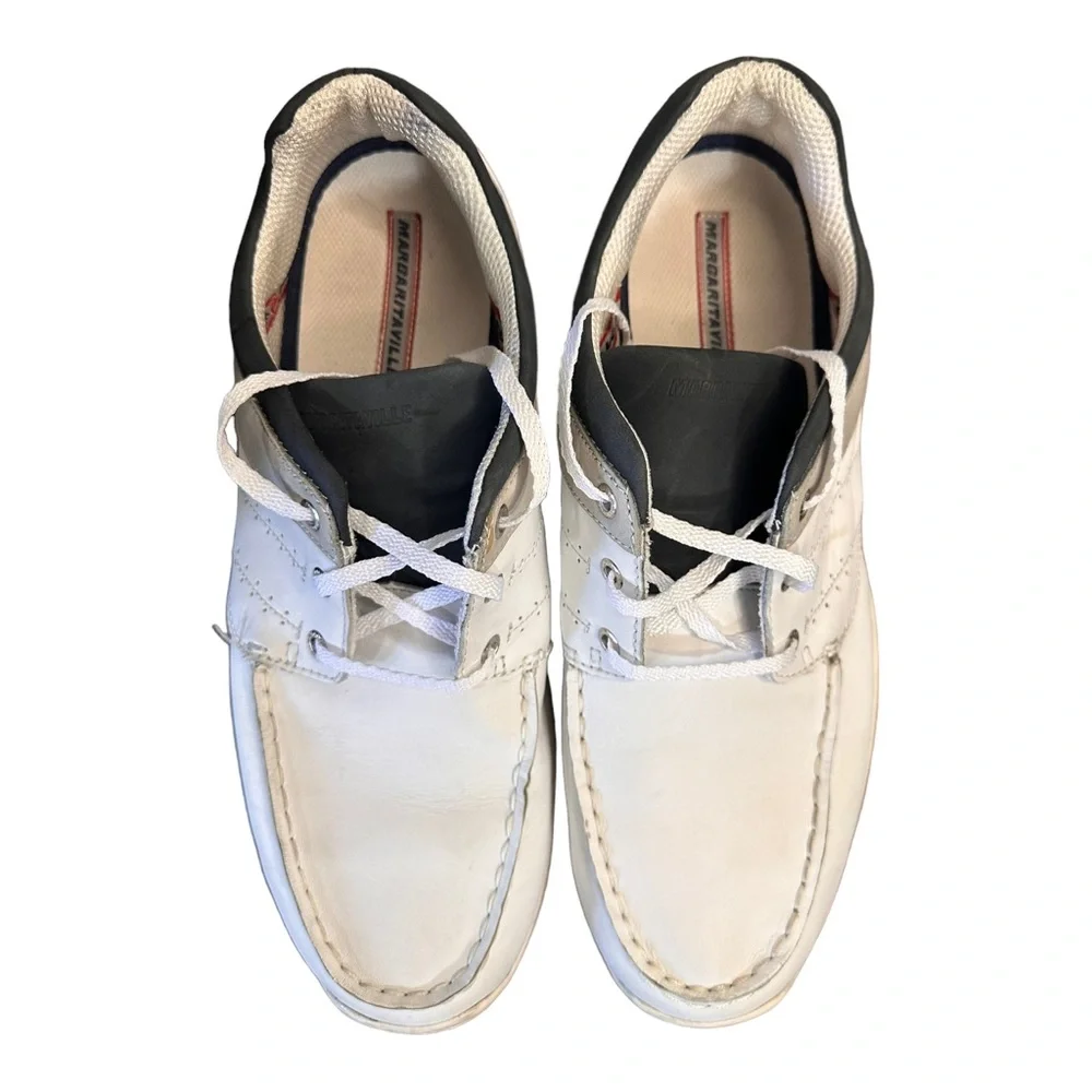 Vintage Margaritaville White Leather Boat Shoes, Size 13